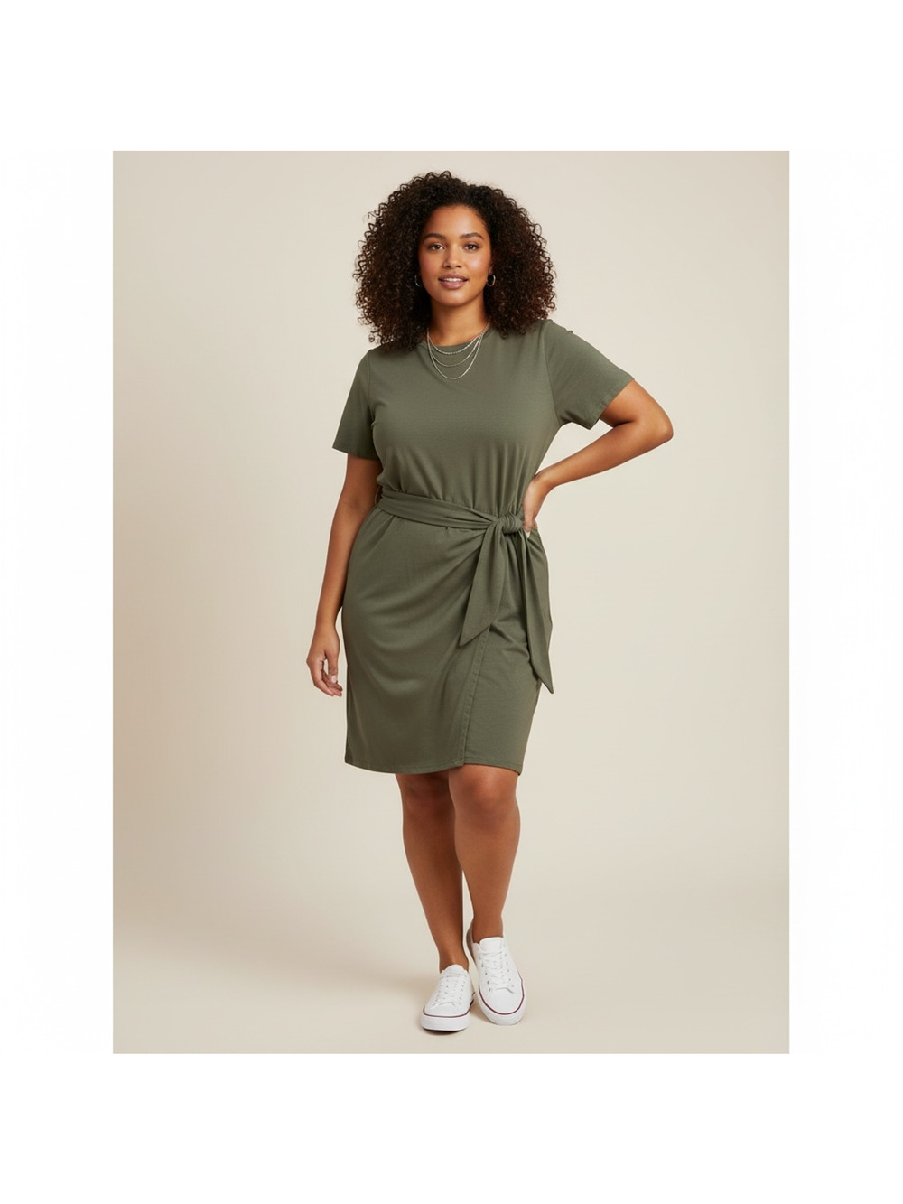 Olive Green Faux Wrap T-Shirt Dress XXL Casual Minimalist Grunge Plus Size